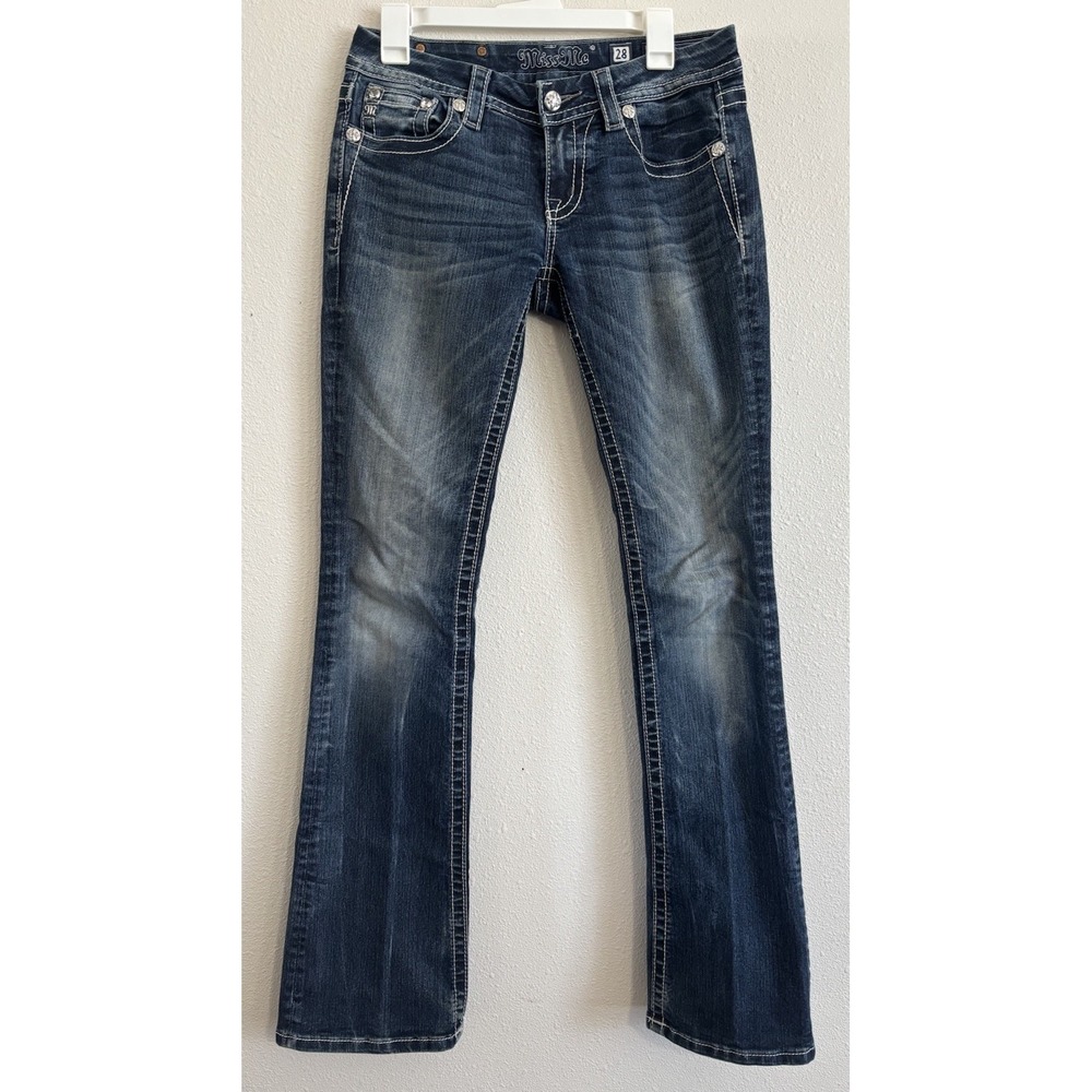 Miss Me Signature Boot Jeans Women's 28 Dark Wash Rhinestone Embellished Y2K